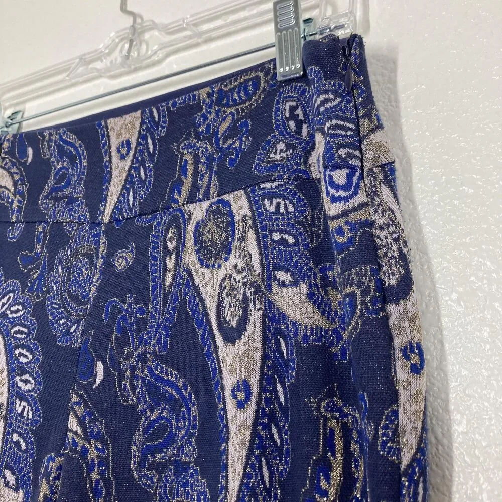 Maeve Maria Pants Womens 6 Blue Paisley Metallic Flare Anthropologie